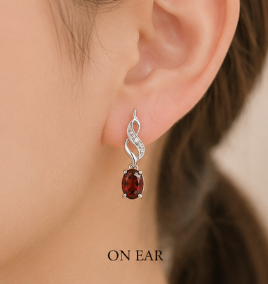 Scarlet Bloom | Oval Cut, Flame Silhouette Drop Earrings - Image 6