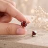 Scarlet | Round Cut Deep Red Solitaire Studs - Thumbnail Image 2