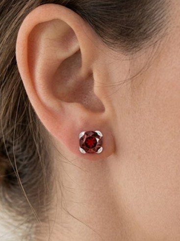 Scarlet | Round Cut Deep Red Solitaire Studs - Image 4