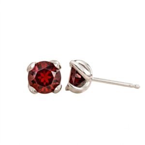 Scarlet | Round Cut Deep Red Solitaire Studs