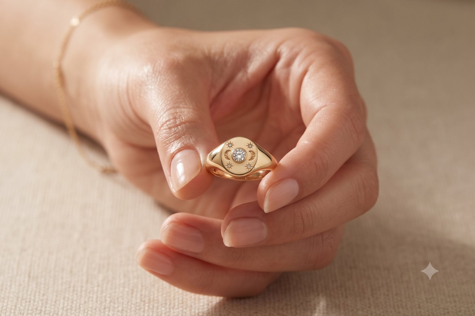 Astraea | Crescent Moon & Starburst Signet Ring - Image 5