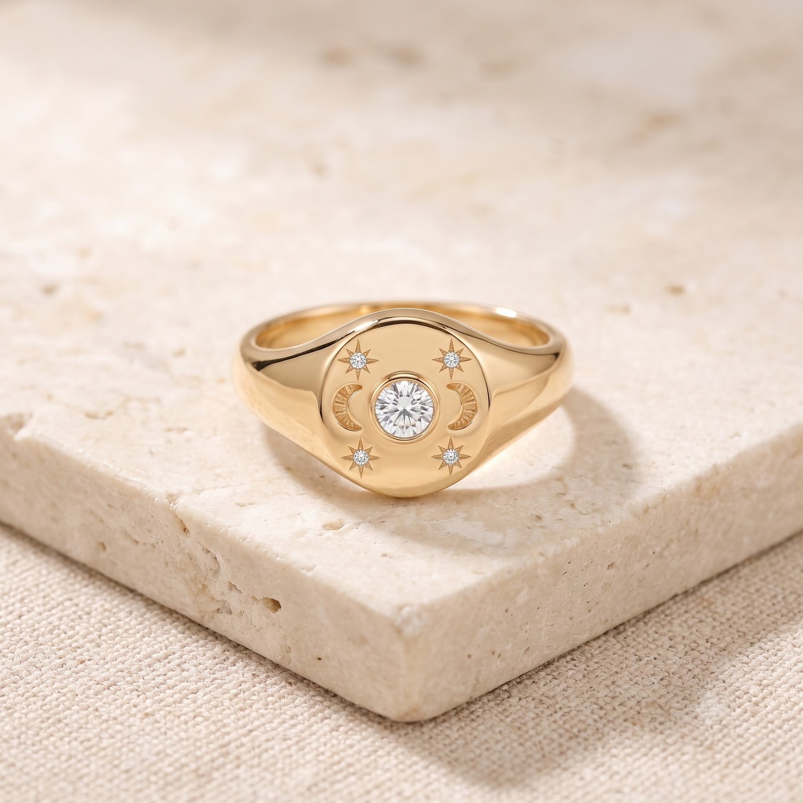 Astraea | Crescent Moon & Starburst Signet Ring - Image 4