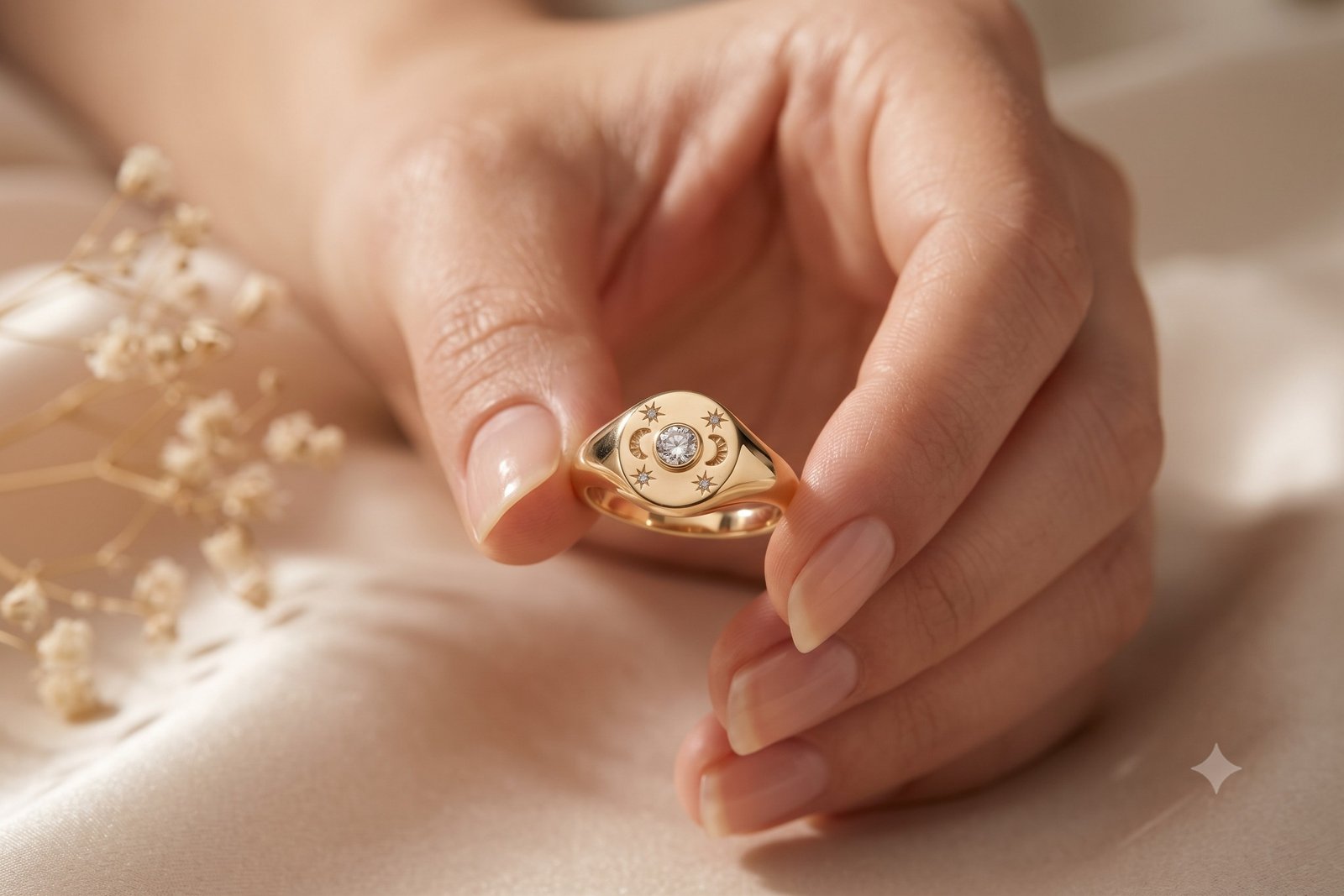Astraea | Crescent Moon & Starburst Signet Ring - Image 2