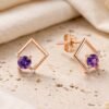 Astrid | Floating Violet Gemstone Rhombus Studs - Thumbnail Image 3