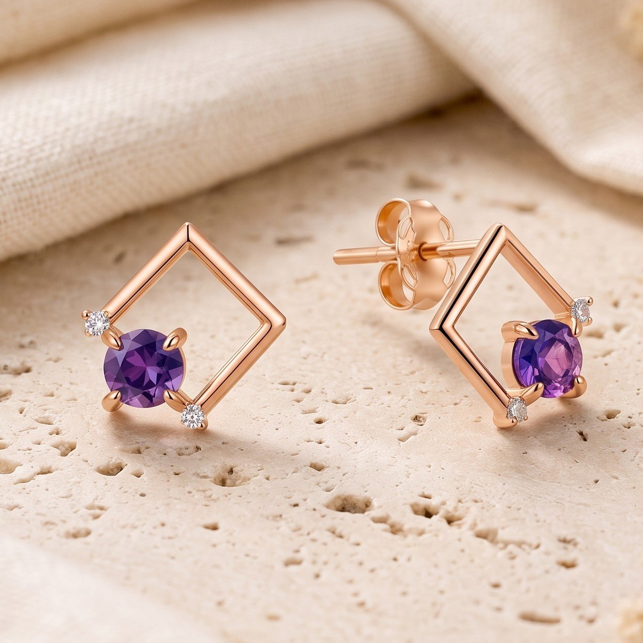Astrid | Floating Violet Gemstone Rhombus Studs - Image 3