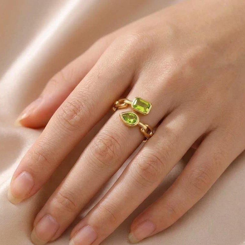 The Solstice Bypass | Bezel-Set Pear & Emerald Cut stones Ring - Image 3