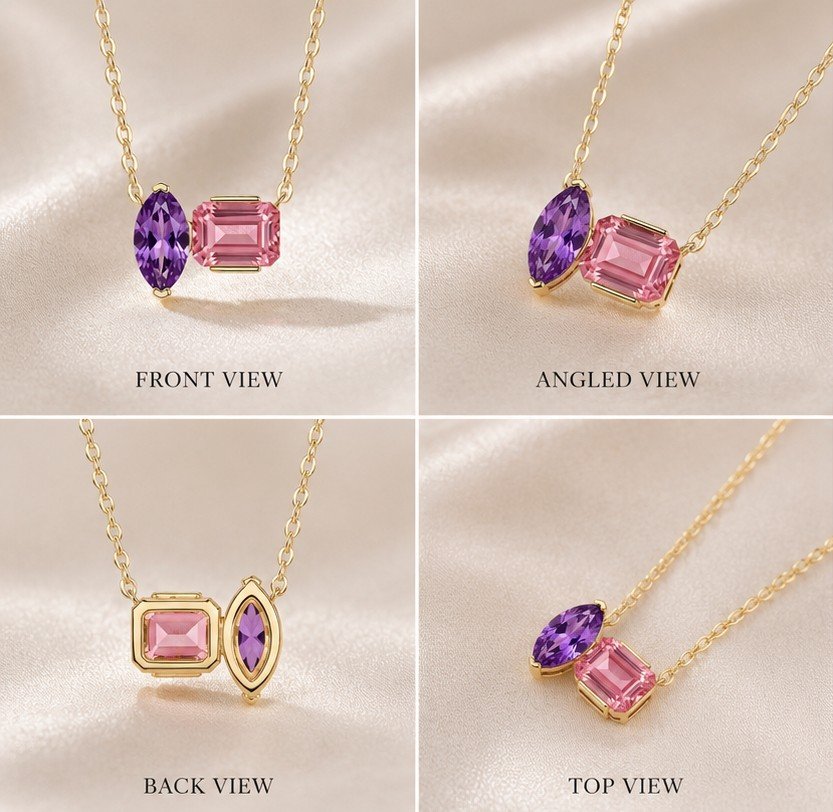 Twilight Duo | Asymmetric Pink & Purple Two-Stone Necklace - Image 2
