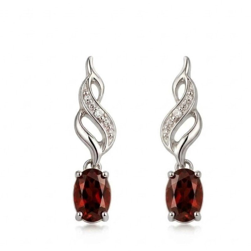 Scarlet Bloom | Oval Cut, Flame Silhouette Drop Earrings - Image 1
