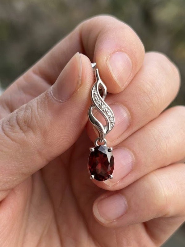 Scarlet Bloom | Oval Cut, Flame Silhouette Drop Earrings - Image 2