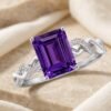 The Infinity Solitaire | Emerald Cut Purple stone Twisted Band Ring - Thumbnail Image 3