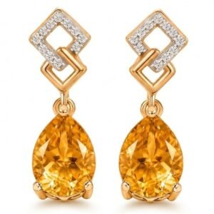 Saffron Horizon | Interlocking Square Link Teardrop Gemstone Earrings