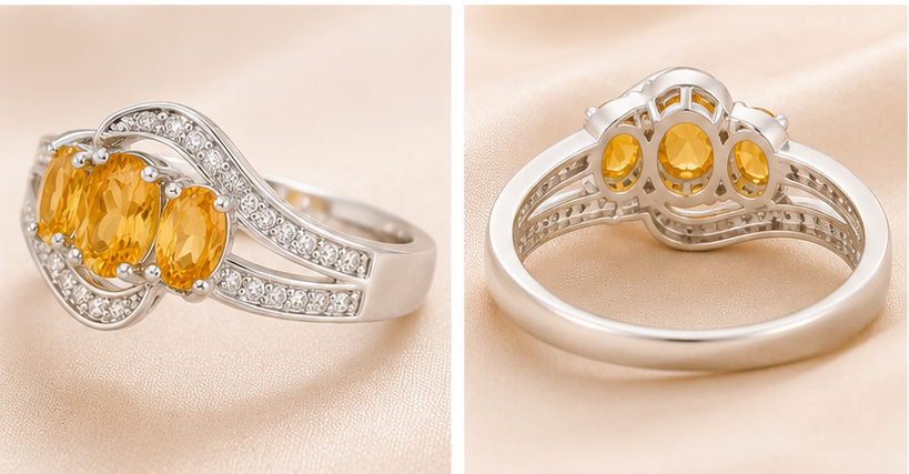 Céleste | Oval Trilogy Bypass Ring with Double Pavé Ribbon - Image 2