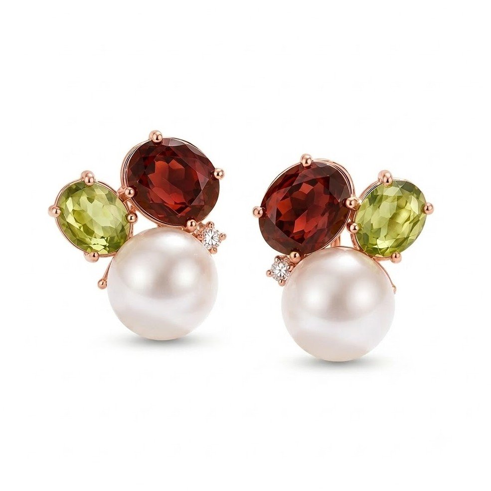 The Heirloom Trio | Pearl & Oval Gemstone Asymmetric Studs - Image 7
