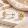 Sunflower Glow | Scalloped Halo Round Stud Earrings - Thumbnail Image 2