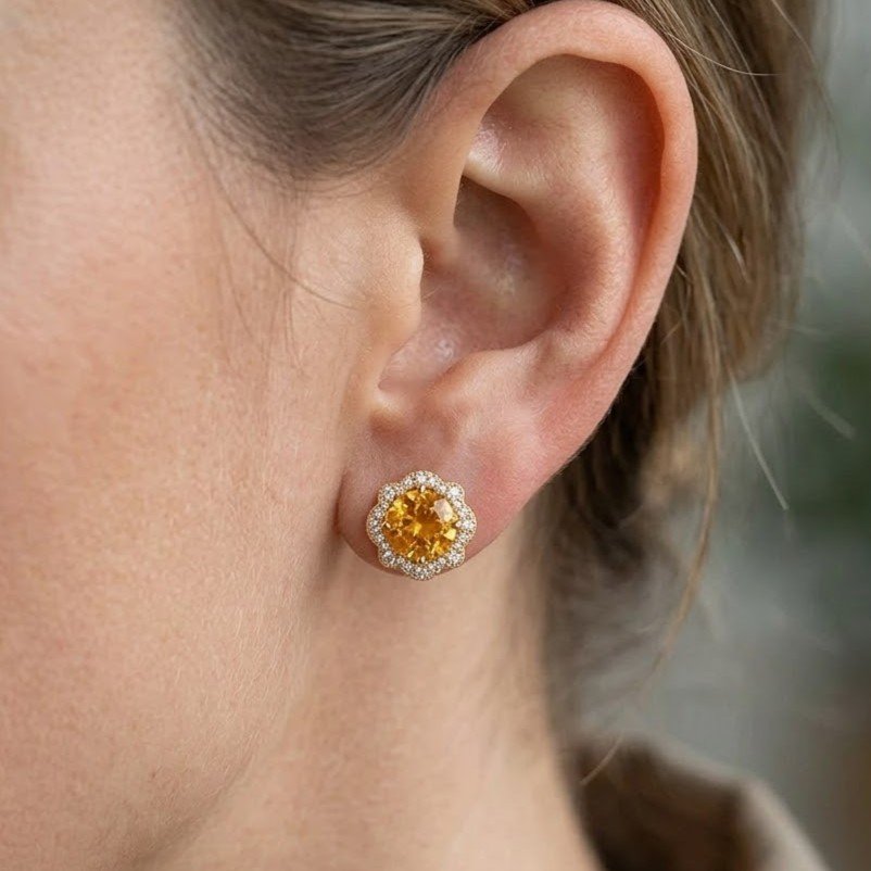 Sunflower Glow | Scalloped Halo Round Stud Earrings - Image 4