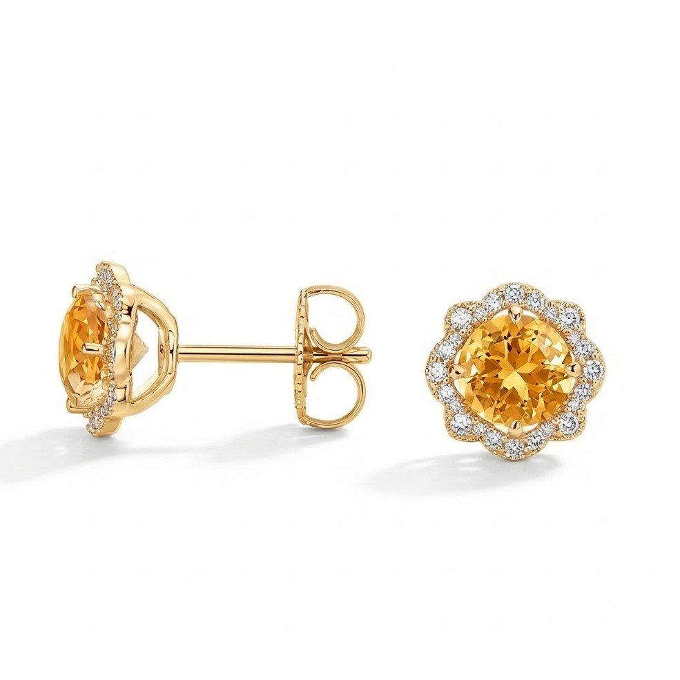 Sunflower Glow | Scalloped Halo Round Stud Earrings - Image 1