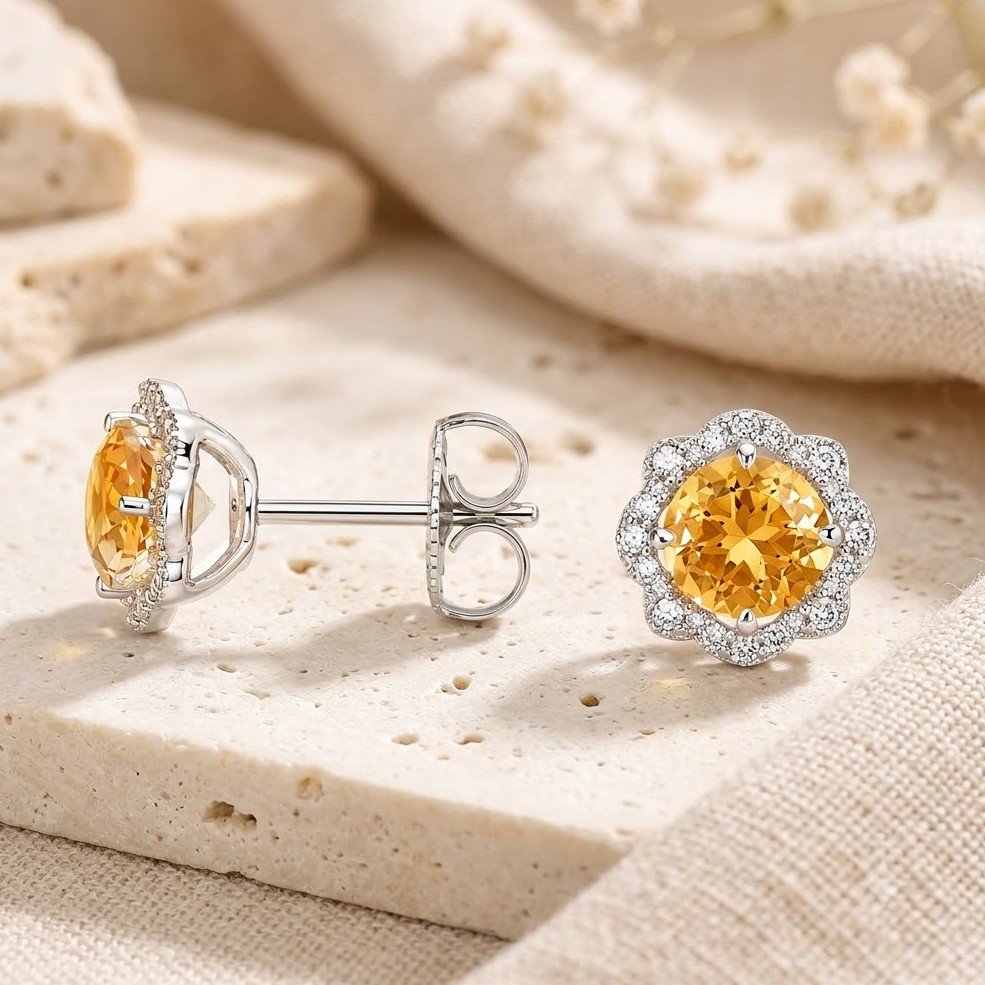 Sunflower Glow | Scalloped Halo Round Stud Earrings - Image 2