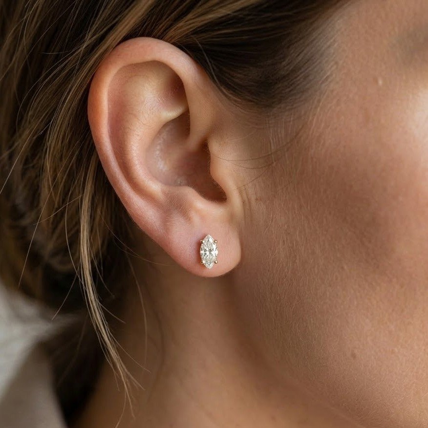 Prism Spire | Tiered Wire Basket Marquise Stud Earrings - Image 4