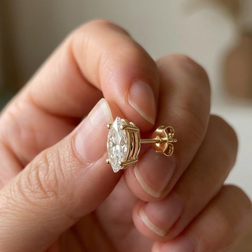 Prism Spire | Tiered Wire Basket Marquise Stud Earrings - Image 5