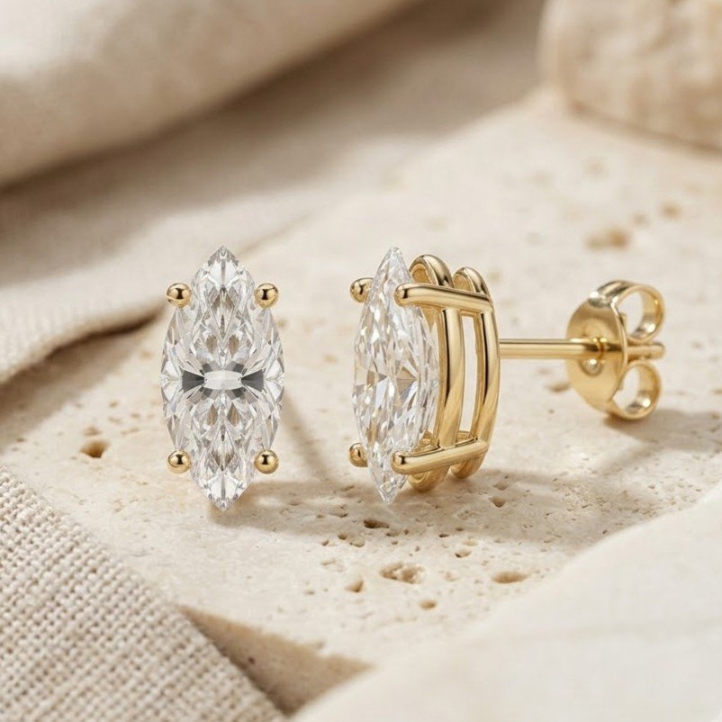 Prism Spire | Tiered Wire Basket Marquise Stud Earrings - Image 3
