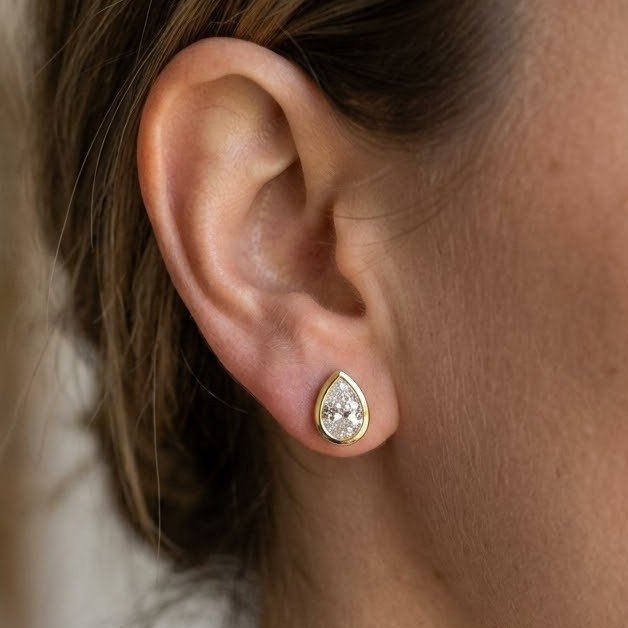 The Horizon Dew | Pear Cut Bezel Petite Stud Earrings - Image 6