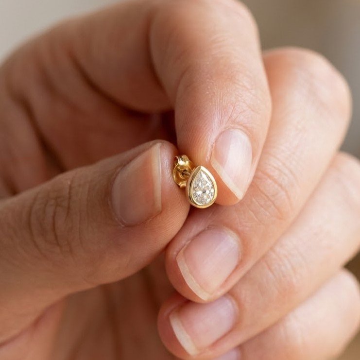The Horizon Dew | Pear Cut Bezel Petite Stud Earrings - Image 7
