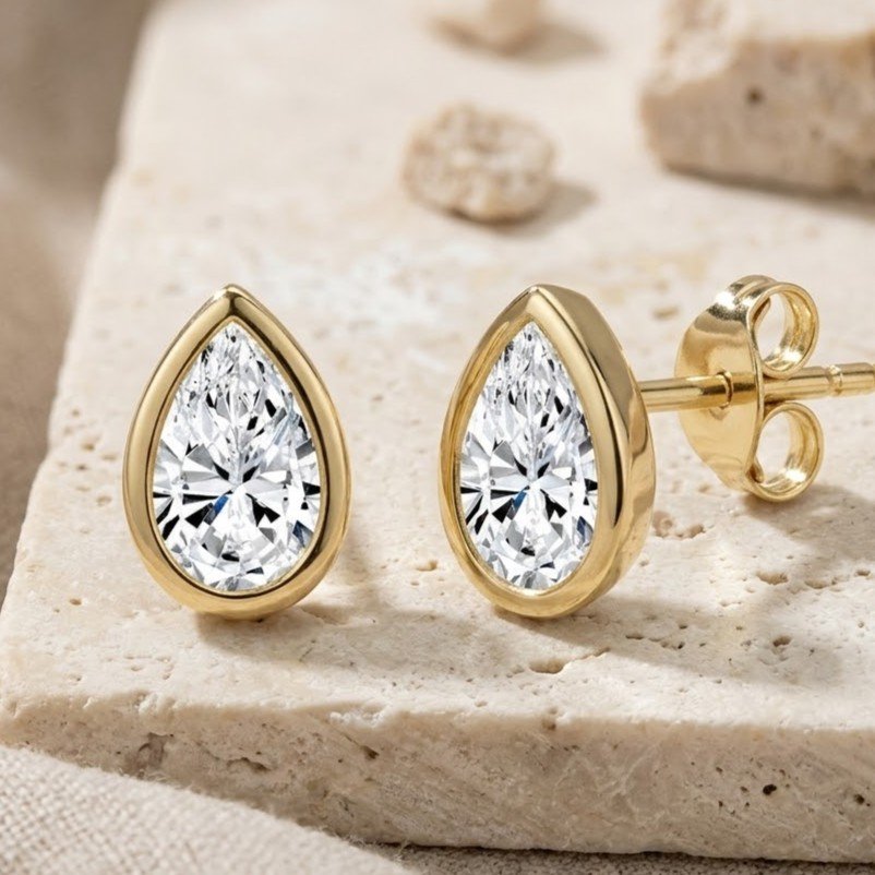 The Horizon Dew | Pear Cut Bezel Petite Stud Earrings - Image 2