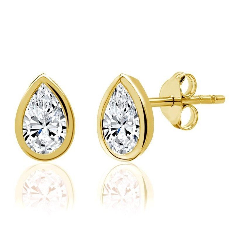 The Horizon Dew | Pear Cut Bezel Petite Stud Earrings - Image 1