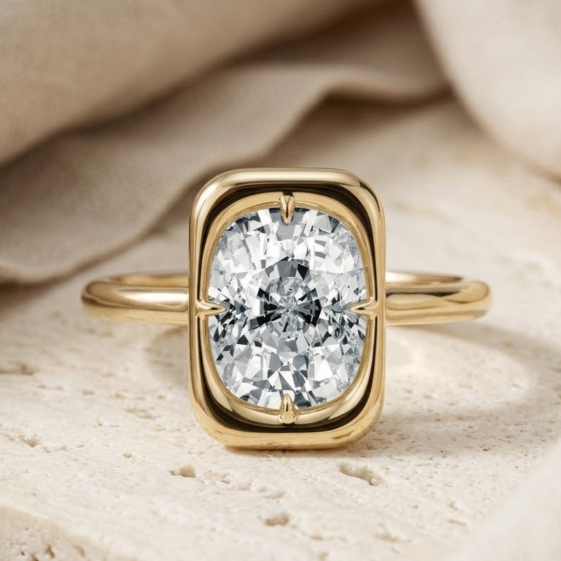 The Sculpted Solitaire | Elongated Cushion Compass-Prong Bezel Ring - Image 5