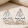 The Teardrop Solitaire | Pear Brilliant V-Prong Studs in Sterling Silver - Thumbnail Image 3