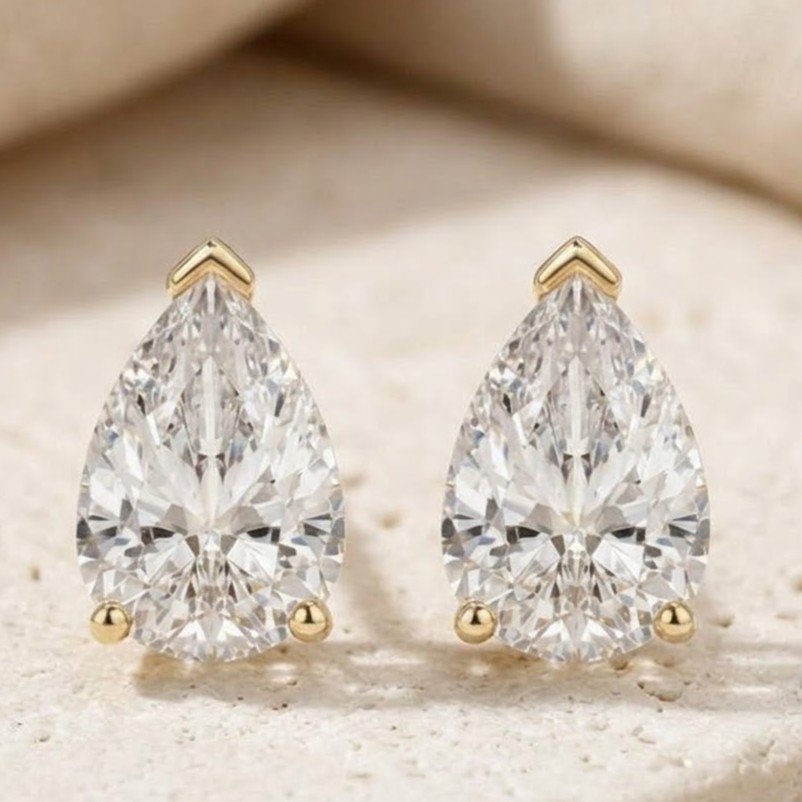 The Teardrop Solitaire | Pear Brilliant V-Prong Studs in Sterling Silver - Image 3