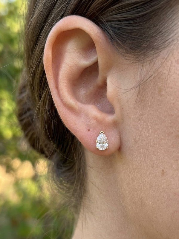The Teardrop Solitaire | Pear Brilliant V-Prong Studs in Sterling Silver - Image 2