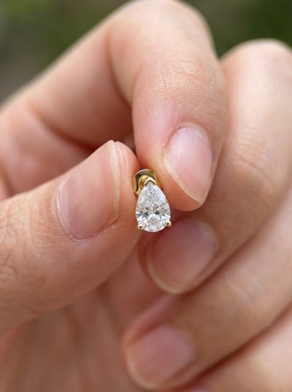 The Teardrop Solitaire | Pear Brilliant V-Prong Studs in Sterling Silver - Image 5