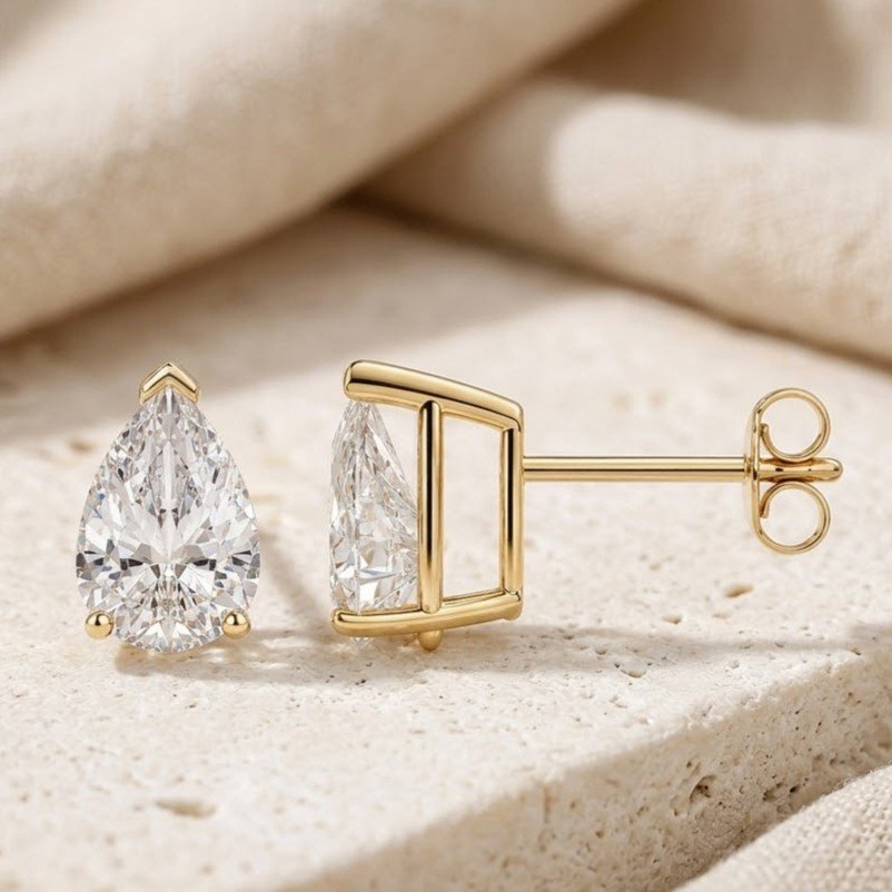 The Teardrop Solitaire | Pear Brilliant V-Prong Studs in Sterling Silver - Image 4