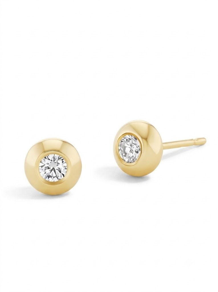 The Solitaire Orb | Round Brilliant Button Studs in Gold - Image 1