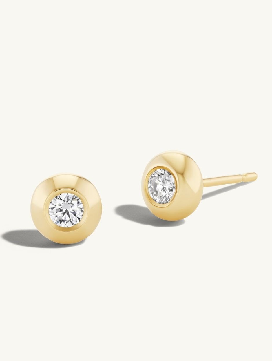 The Solitaire Orb | Round Brilliant Button Studs in Gold - Image 5