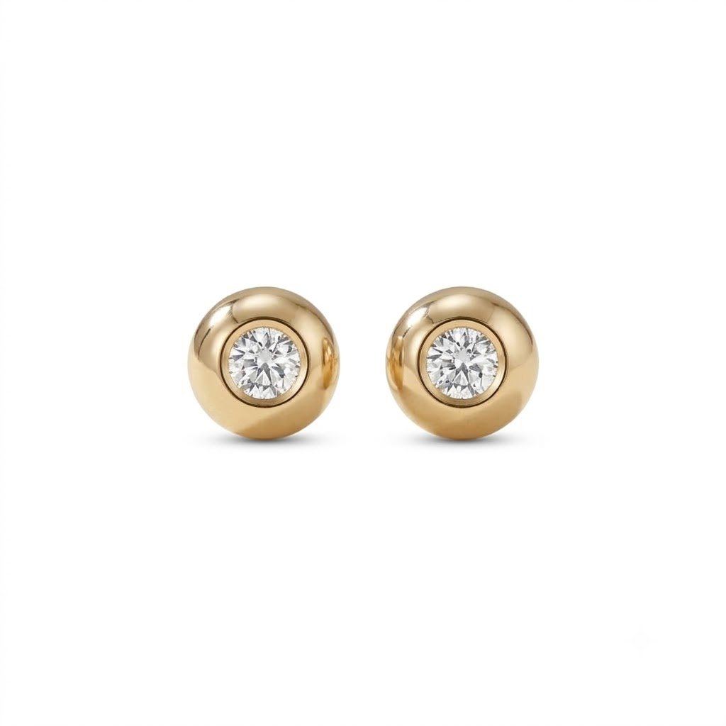 The Solitaire Orb | Round Brilliant Button Studs in Gold - Image 2