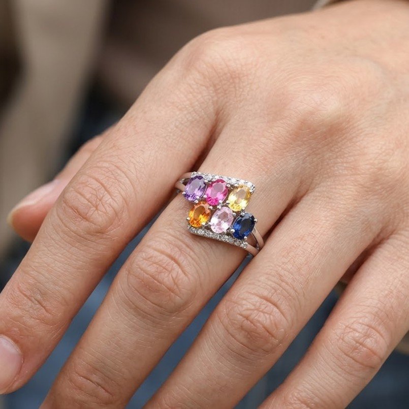 The Rainbow Mosaic | Multi-Color Oval stones Statement Ring - Image 3