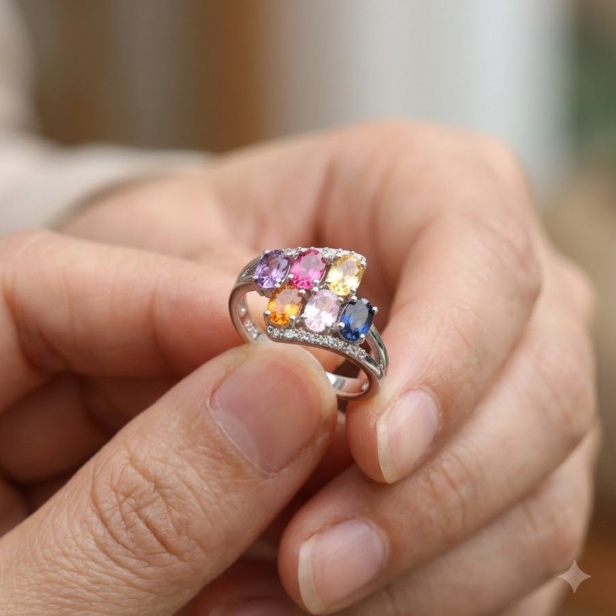 The Rainbow Mosaic | Multi-Color Oval stones Statement Ring - Image 4