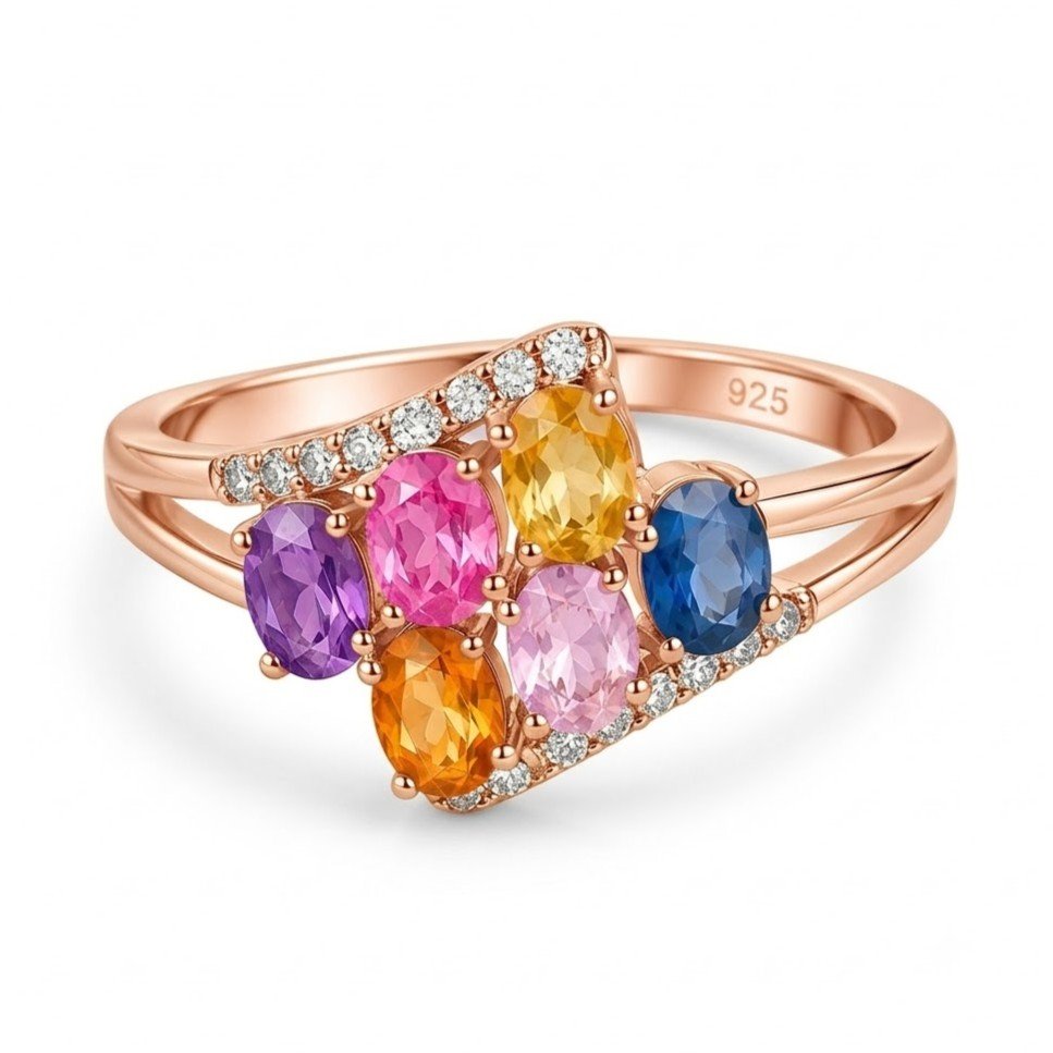 The Rainbow Mosaic | Multi-Color Oval stones Statement Ring - Image 7