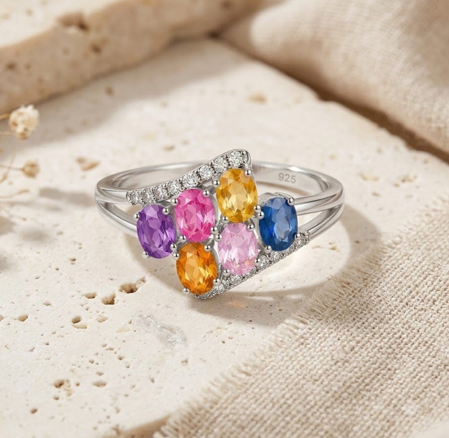 The Rainbow Mosaic | Multi-Color Oval stones Statement Ring - Image 6