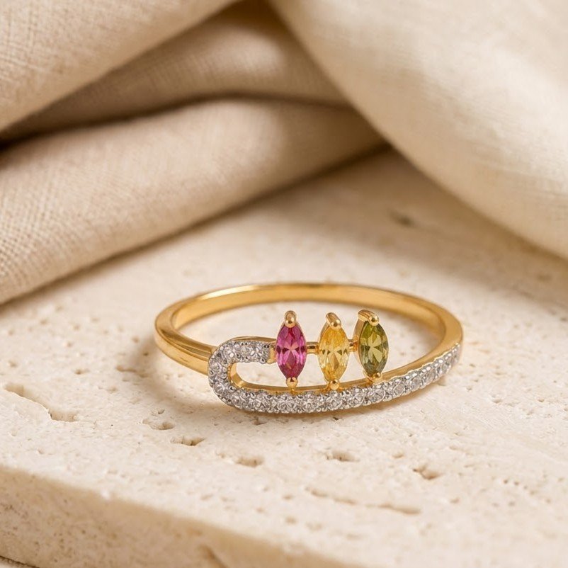 The Palette Loop | Trio Marquise Pink, Yellow & Green Gemstone Ring - Image 2