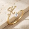 The Monogram Ring | Script Initial & Pear stone Bypass Ring - Thumbnail Image 2