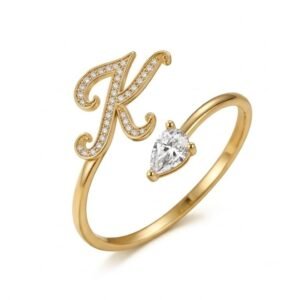 The Monogram Ring | Script Initial & Pear stone Bypass Ring