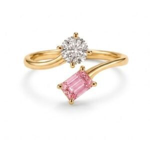 The Duo Solitaire | Round & Emerald Cut stone Open Ring