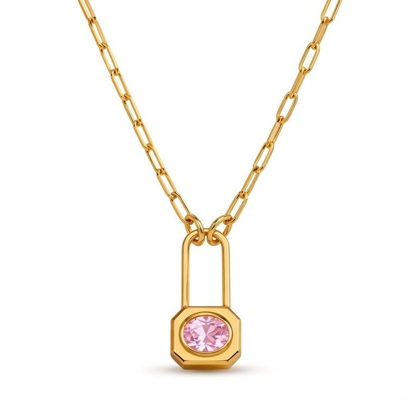 Locked in Love | Oval-Cut Pink stone Pendant - Image 4