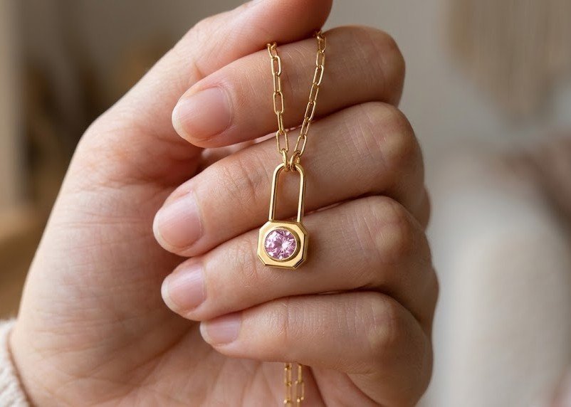 Locked in Love | Oval-Cut Pink stone Pendant - Image 2