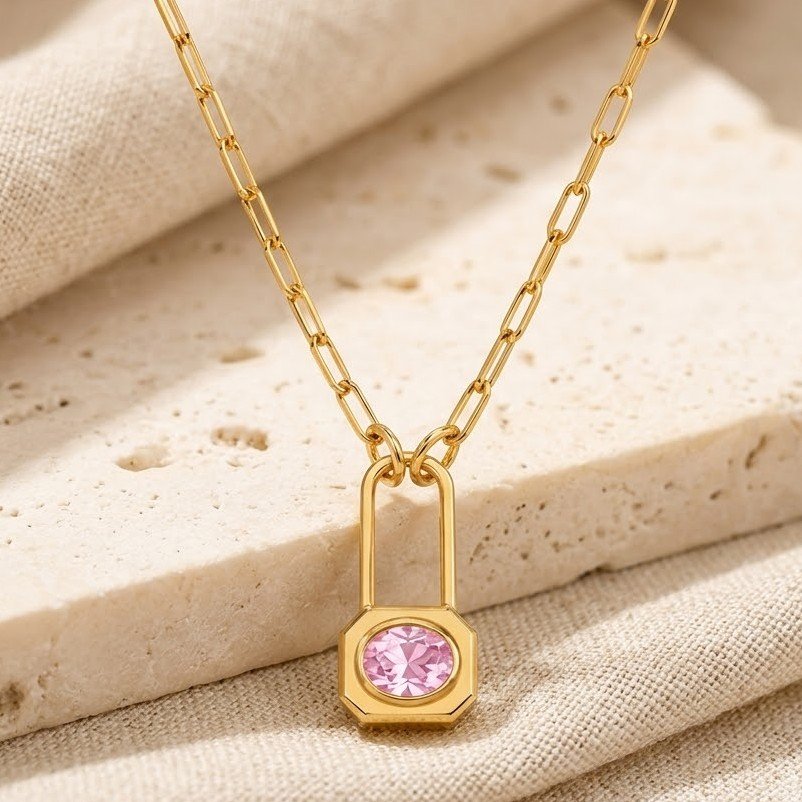 Locked in Love | Oval-Cut Pink stone Pendant - Image 5